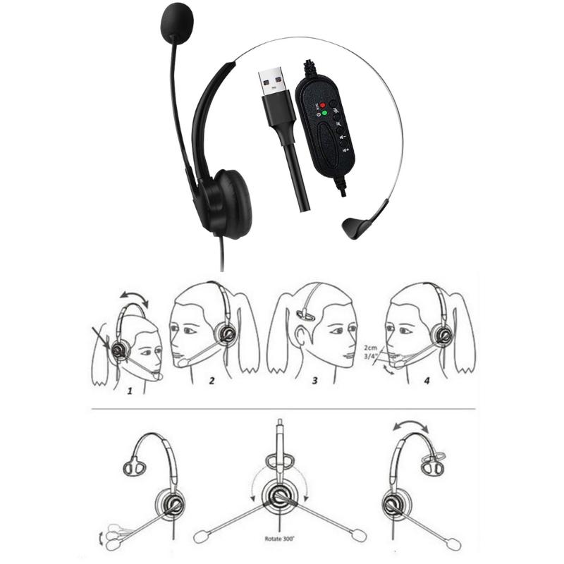 Corded Telephone Headset with Microphone Call Center Telephone Headphone Noise Cancelling Landline Phone Headset