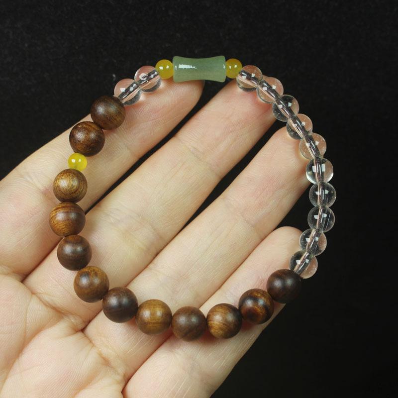 8mm Black Rosewood Single Circle Bracelet with Green Bamboo Knot