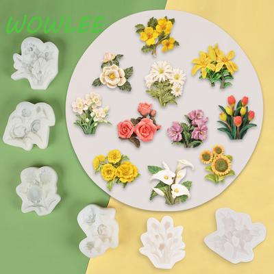 Molde de Silicona Fondant Serie Flores Fácil de Limpiar Horno Microondas DIY Flor Fondant Decoración Pastel de Chocolate Herramientas para Hornear