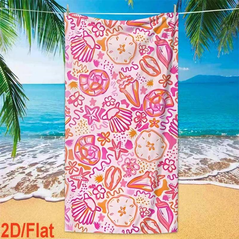 Pink Orange Hand Drawn Seashell Coral Abstract Print Beach Towel Quick Dry Microfiber Towel For Summer Beach Pool Holiday