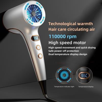 LED Dijital Saç Kurutma Makinesi 110000 Devir/Dak Yüksek Hızlı Soğuk ve Sıcak Sirkülasyon Rüzgar Hızı, Kuru ve Sessiz Saç Kurutma Makinesi Hediye Kutusu