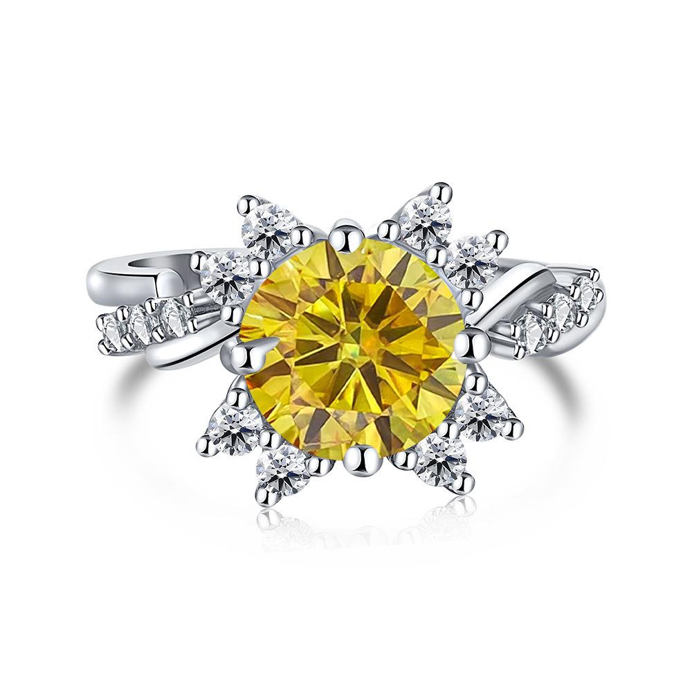 8mm S925 Sterling Silver Round Moissanite Micro Pave Flower Design Ring Ice Flower Sweet Daily Party Wear D VVS1 Exquisite Jewelry