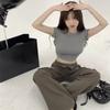 Pure Desire Spice Girl Drawstring Strap Sexy Short-sleeved T-shirt Women's Backless Design Sense Unique Chic Short Tight Top