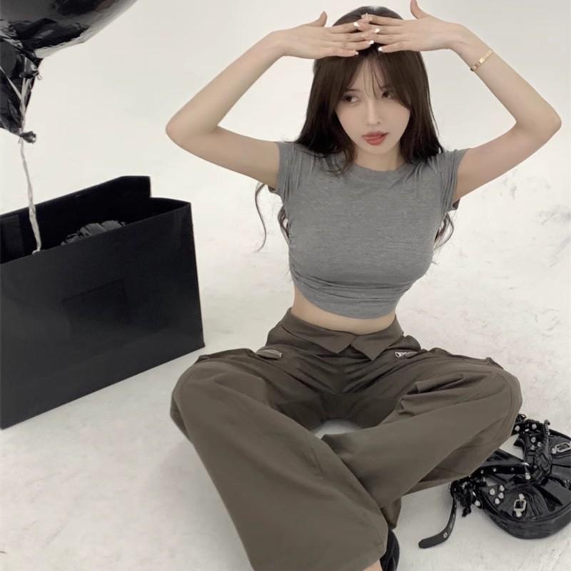 Pure Desire Spice Girl Drawstring Strap Sexy Short-sleeved T-shirt Women's Backless Design Sense Unique Chic Short Tight Top