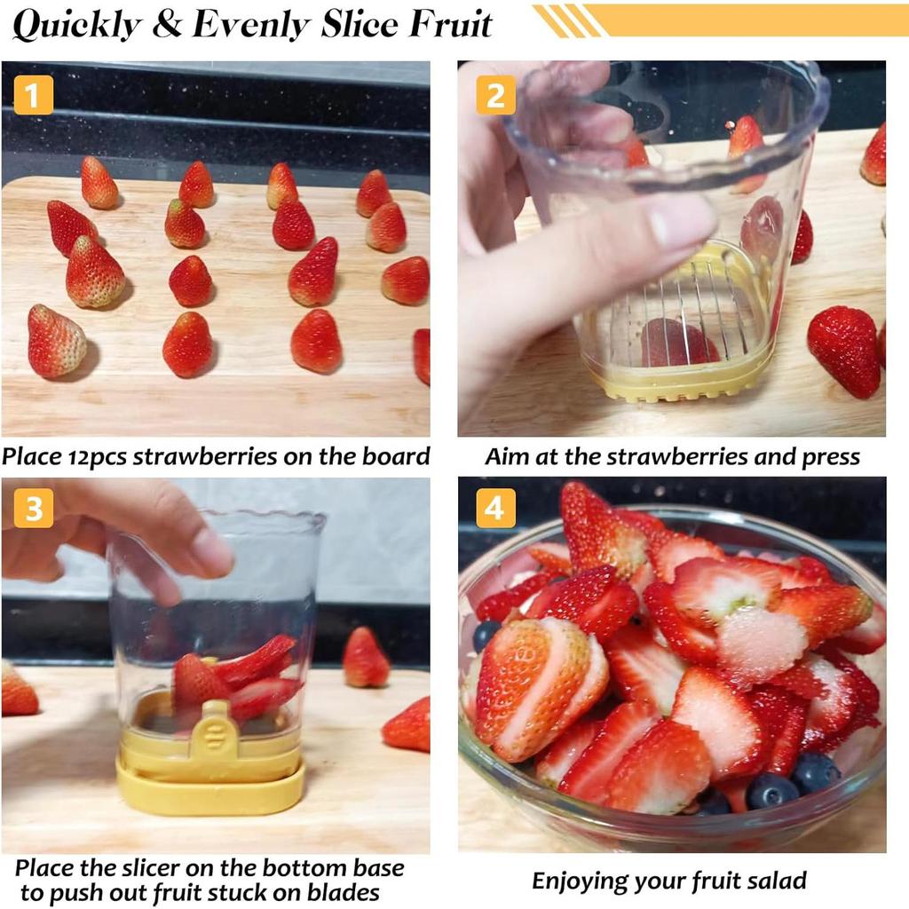 Coppa Taglia Frutta per Fragole, Banane, Uova Sode - Taglierino Staccabile con Piatto a Pressione - Lama in Acciaio Inossidabile 304 - Taglio Rapido e Sicuro