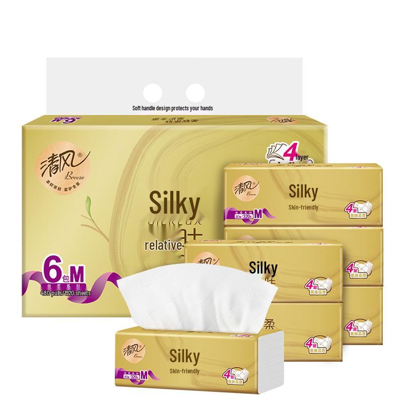 Qingfeng 4-Ply Thick Embossed Facial Tissues, 80 Sheets Regular Size