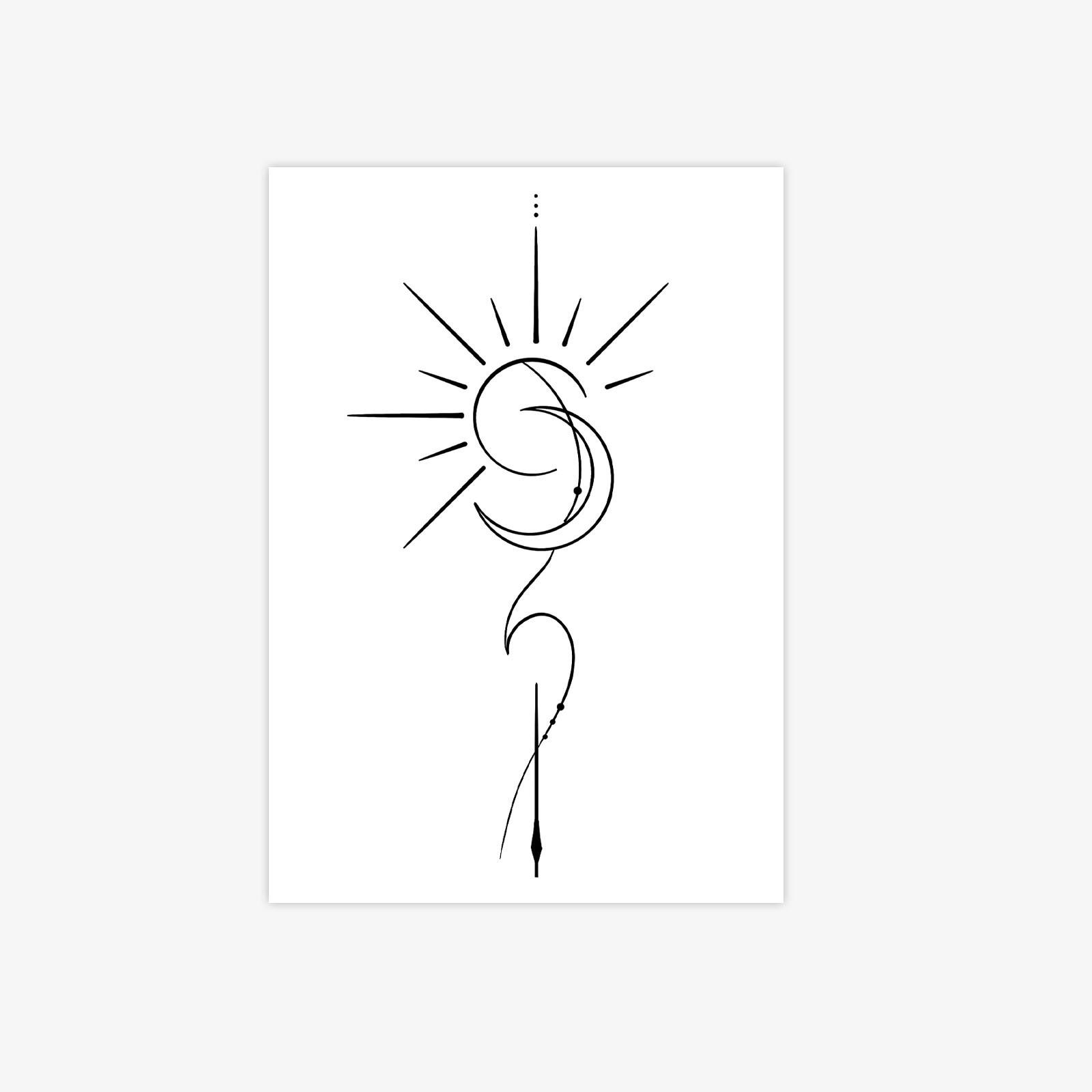 

Sweet Cool Wind Moon Sun Line Strip Tattoo Sticker Niche Non-Reflective Long-Lasting Girl Wrist Sticker 7*9CM