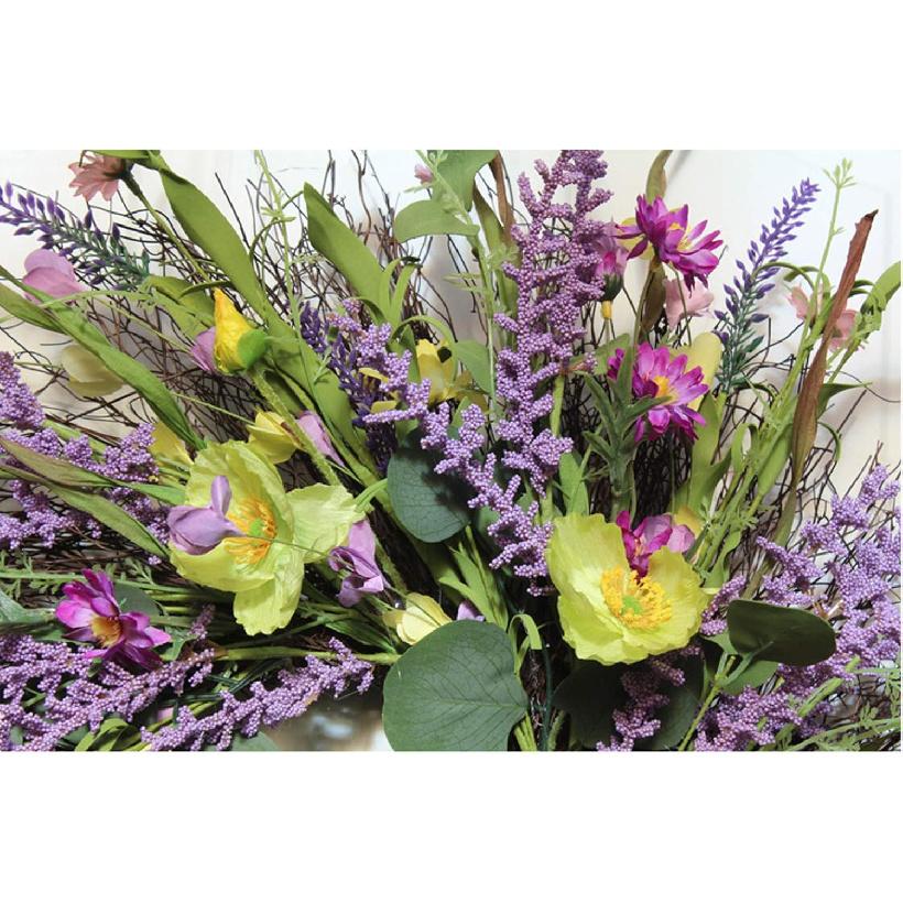 TRRAPLE Artificial Lavender Wreath, 24 Inch Spring Wreath for Front Door Green Leaves Lavender Door Wreath for Farmhouse Wall Home Decoration