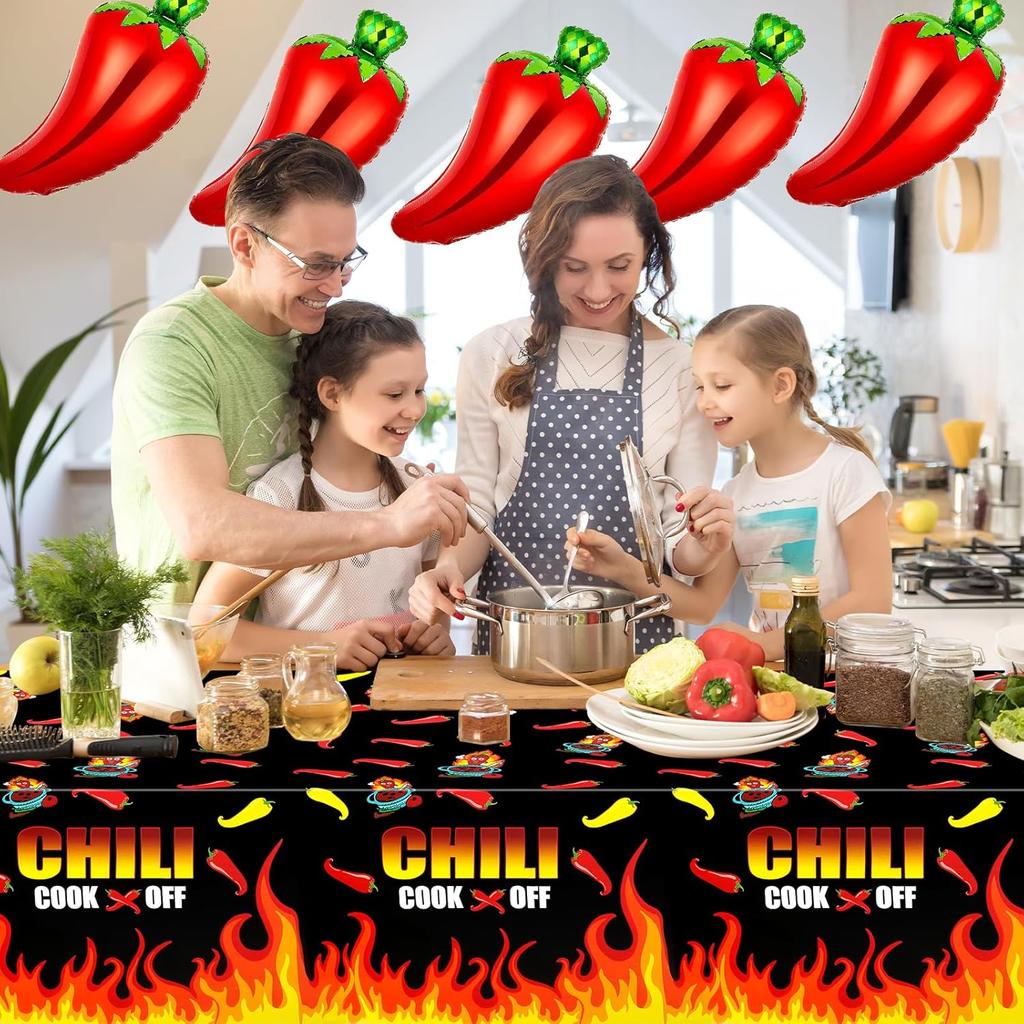 PHOGARY Chili Cook Off Tablecloth for Chili Cookoff Decor, Chili Pepper Tablecloths Disposable, Chili Cookoff Table Cloth Decorations for a Party,