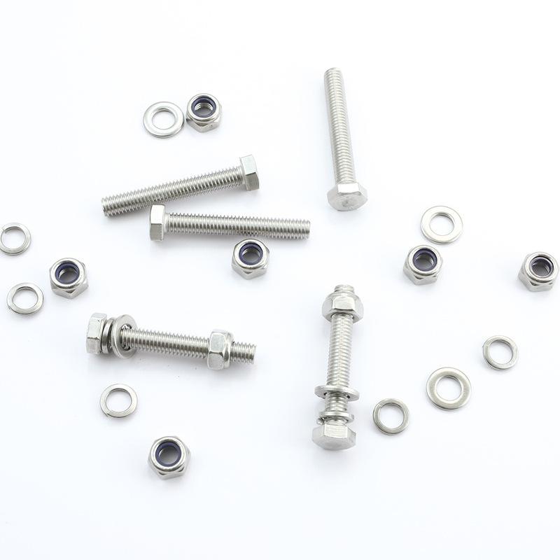 Hexagon Head Bolts and Lock Nuts Washers Set Stainless Steel Hex Head Screws With Locknut Kit Spring Washers M4 M5 M6 M8 M10 M12