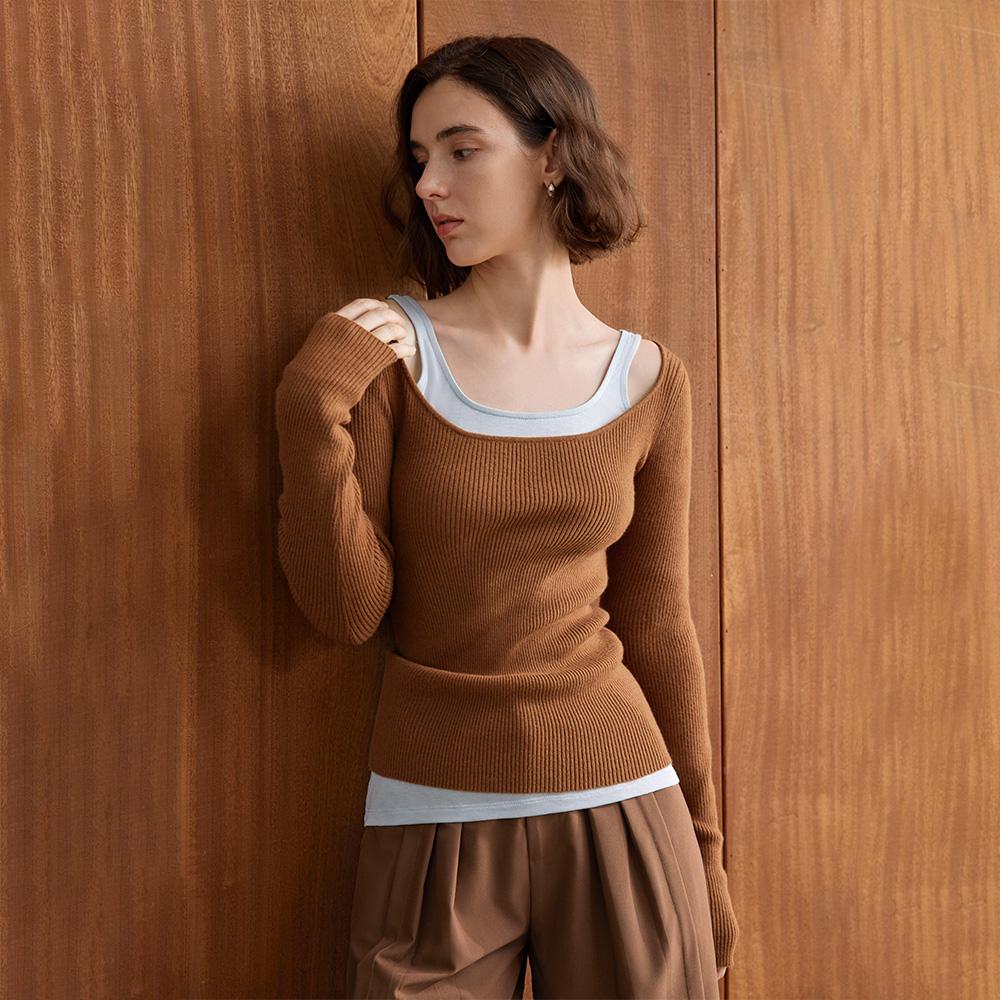 Waiwaiaiem Yy_Deep Square Neck Knit Top_2Color