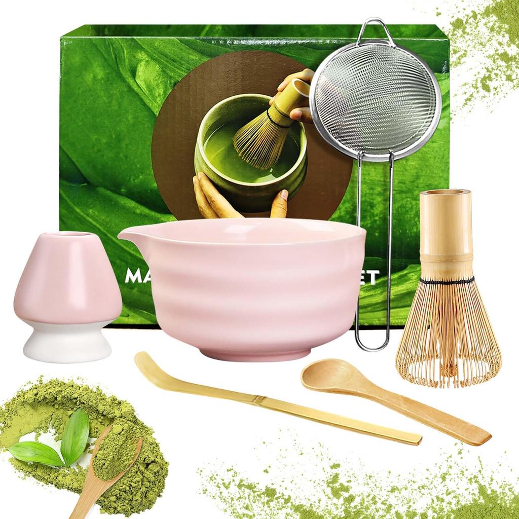 Matcha Tea Ceremony Set, 6-Piece Set Including Tea Bowl, Chawan, and Chashaku (Traditional Tea Utensils), Ideal for Beginners (Pink)