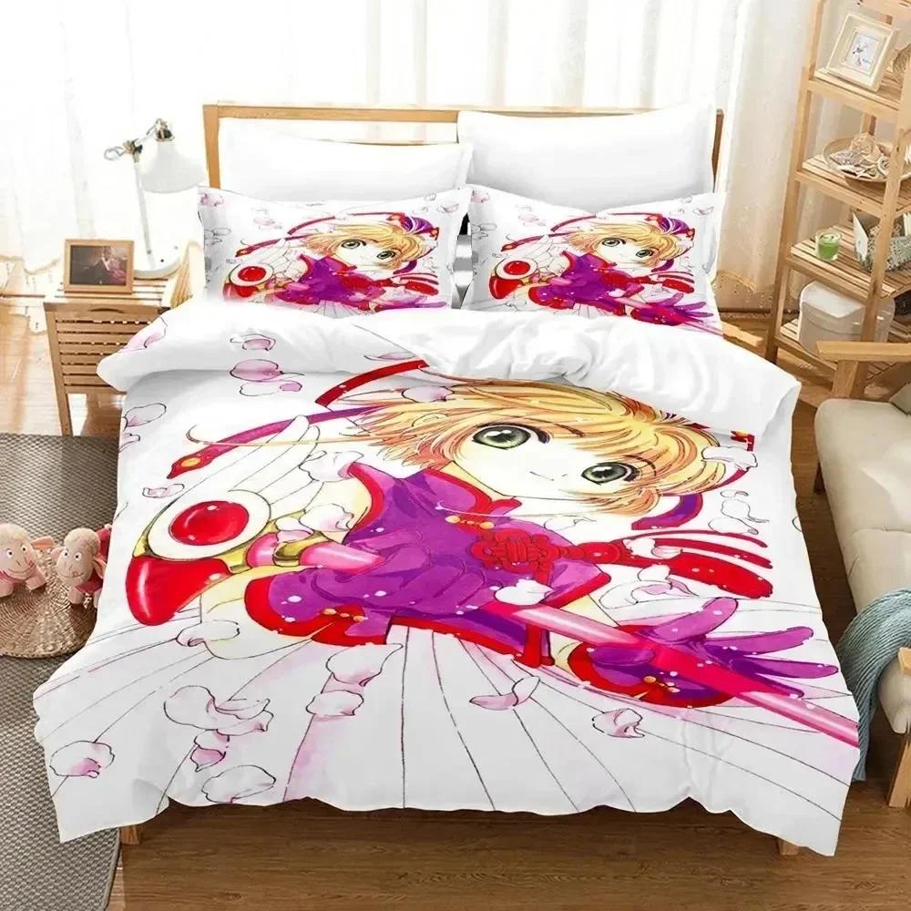 

3D Print Cardcaptor Sakura Bedding Set Printed Bed Set With Pillowcase Duvet Cover Soft Queen King Size Bedclothes Home 70x133cm 2pcs