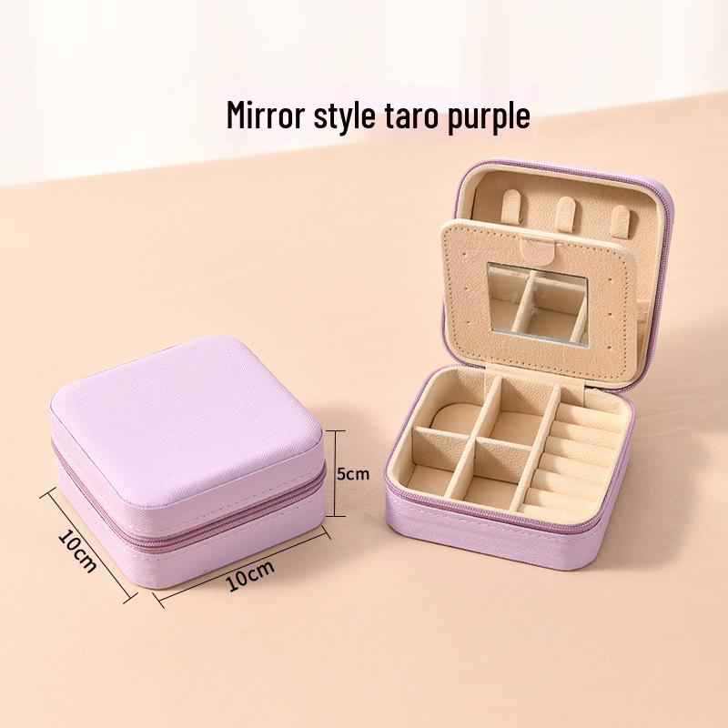 High-End Jewelry Storage Box with Mirror Pattern for Rings, Earrings, Necklaces - Women's Zipper Style Organizer.