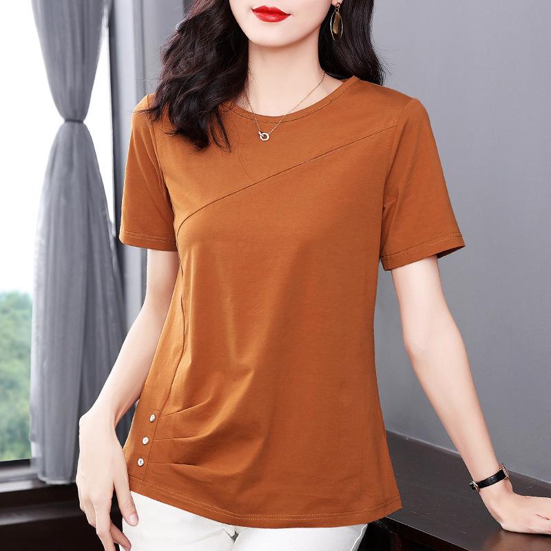 Solid Color Short-sleeved T-shirt for Women's Summer New Style Middle-aged Mother's Large Size Women's Loose T-shirt Top