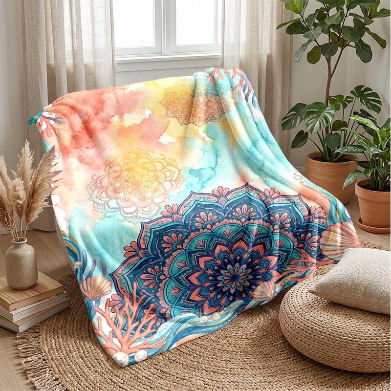Ocean Floral Art Theme blanket Lightweight Warm Flannel Blanket Decorative Throw Blanket for Home Decoration