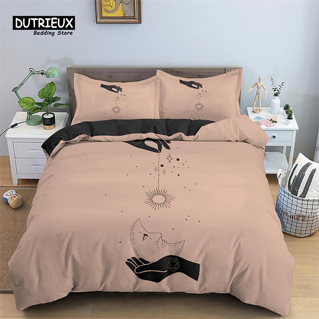 Sun And Moon Duvet Cover Mystical Hamsa Hand Bedding Set Microfiber Divination Eyes Comforter Cover King For Kids Adult Bedroom