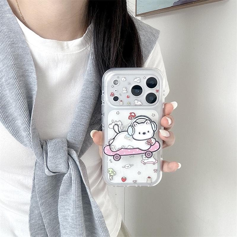Korean Style iPhone 17/16 Pro Max/15 Pro Dog Dessert Headphone Skateboard Phone Case