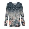 Women's Fashion Casual V Neck Long Sleeve Shirt Loose Button Print Casual T-Shirt Top