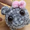 Sad Hamster Plush Keychain Sound Handmade Crochet Doll Keyring with Bow Emotional Charm Hanging Ornament Wallet Backpack Car Keys Accessory