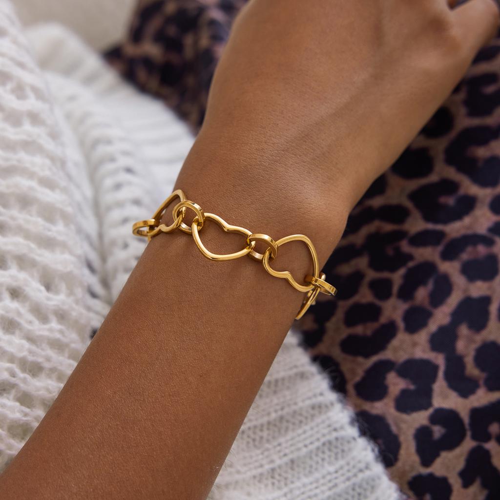 Yori Trendy Simple Hollow Heart Chain OT Buckle Bracelet 18K PVD Plated Statement Waterproof Summer Daily Jewelry Gift