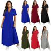 Women Short Sleeve Polo Collar Maxi Dress with Front Zipper Casual Solid Color Long Dress for Spring Summer French Style
