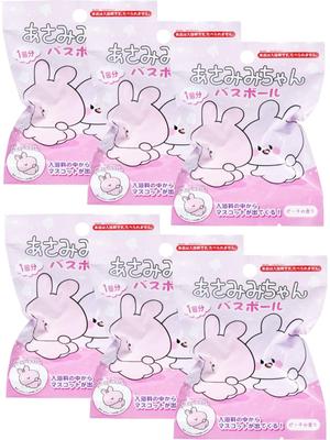 [Set aus 6 + Schaumnetz] Santan Asamimi-chan Badebomben mit Maskottchen und Spielzeug, Badebombe, Sprudelnd, Charakter, Asamimi-chan, AneMimi-chan