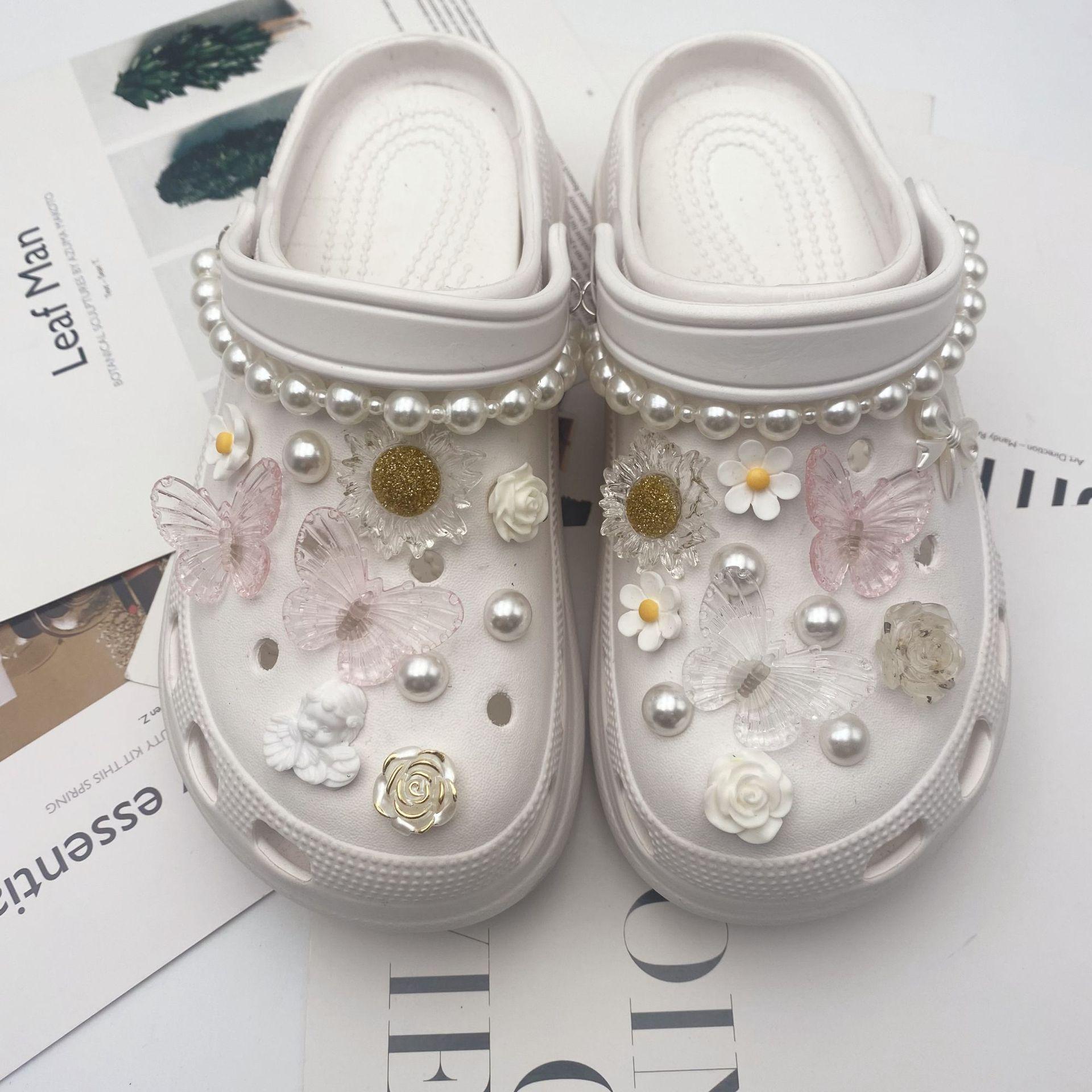 

Подвески для обуви «сделай сам» с бриллиантами и жемчугом, бабочка, съемная декоративная пряжка, подвеска для обуви, аксессуары, праздничный подарок для девочек