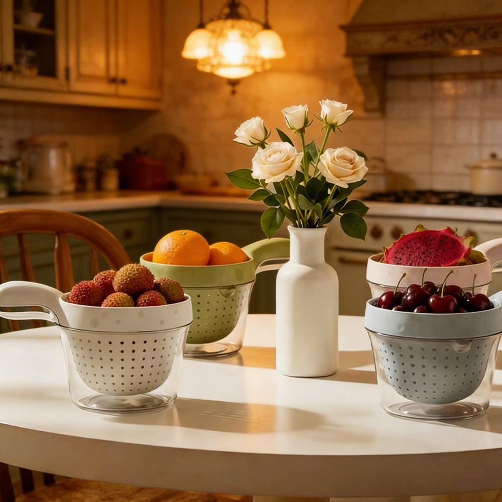 Detachable Double Drain Basket with Handle 2 In 1 Vegetable Washing Bowl Drainage Basket  Household