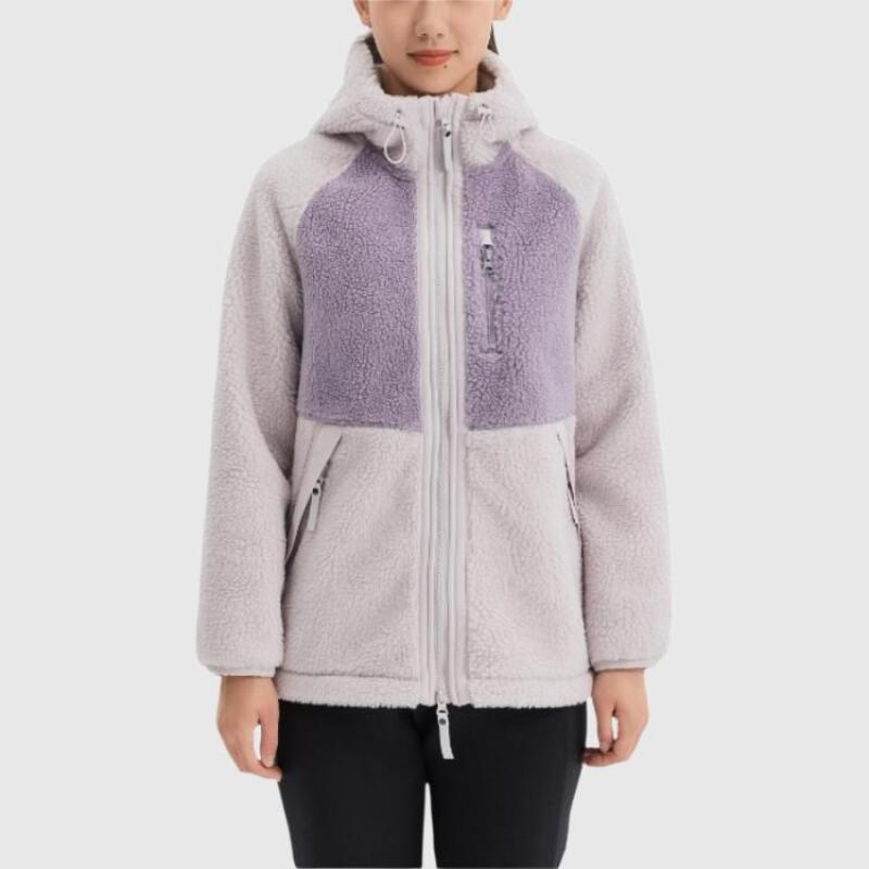 DECATHLON SH500 QUECHUA Warm Colour-Blocked Hiking Hooded Long Sleeve Fleece Jacket Women's Pale Purple Grey