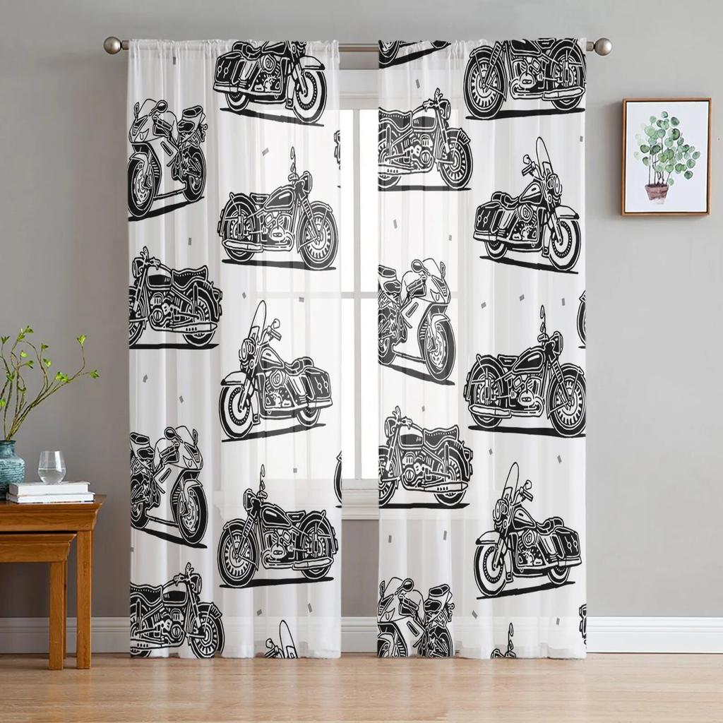 Motocykl Transport Okna Zasłony Salon Tiulowe Zasłony Wystrój Kuchni Dzieci Pokój Zasłony Obróbka Okna
