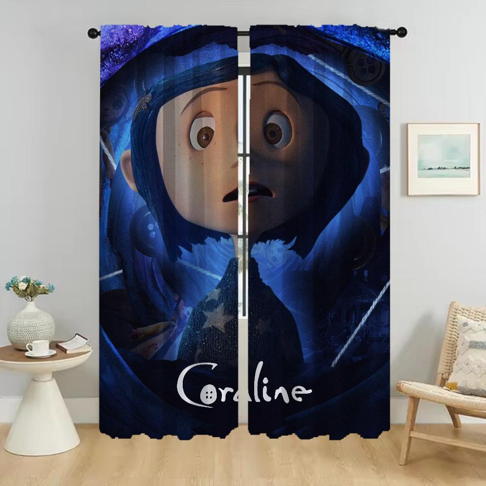 Vorhänge Kinderzimmer Coralines Zuhause Innenvorhänge für Wohnzimmer Halloween Dekoration Verdunklungsvorhang Jalousien Raumteiler