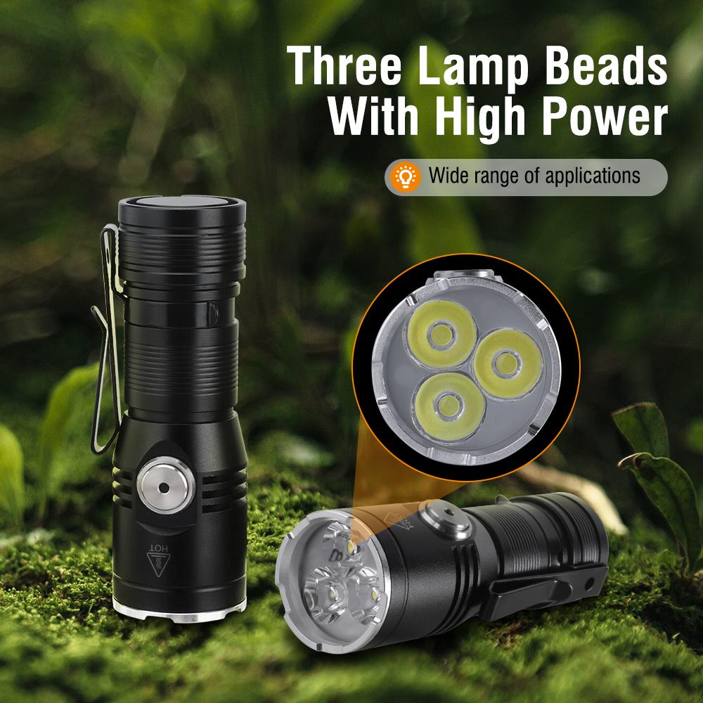 BORUiT LED Flashlight Built-in Battery USB-C Rechargeable Lamp Waterproof Work Fishing Torch Camping Hunting Head Lamp Tiki
