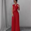 Women's Sleeveless Double Breasted Blazer Vest Two Piece Set High Waist Pleated Wide Leg Pant Elegant Casual Outfit