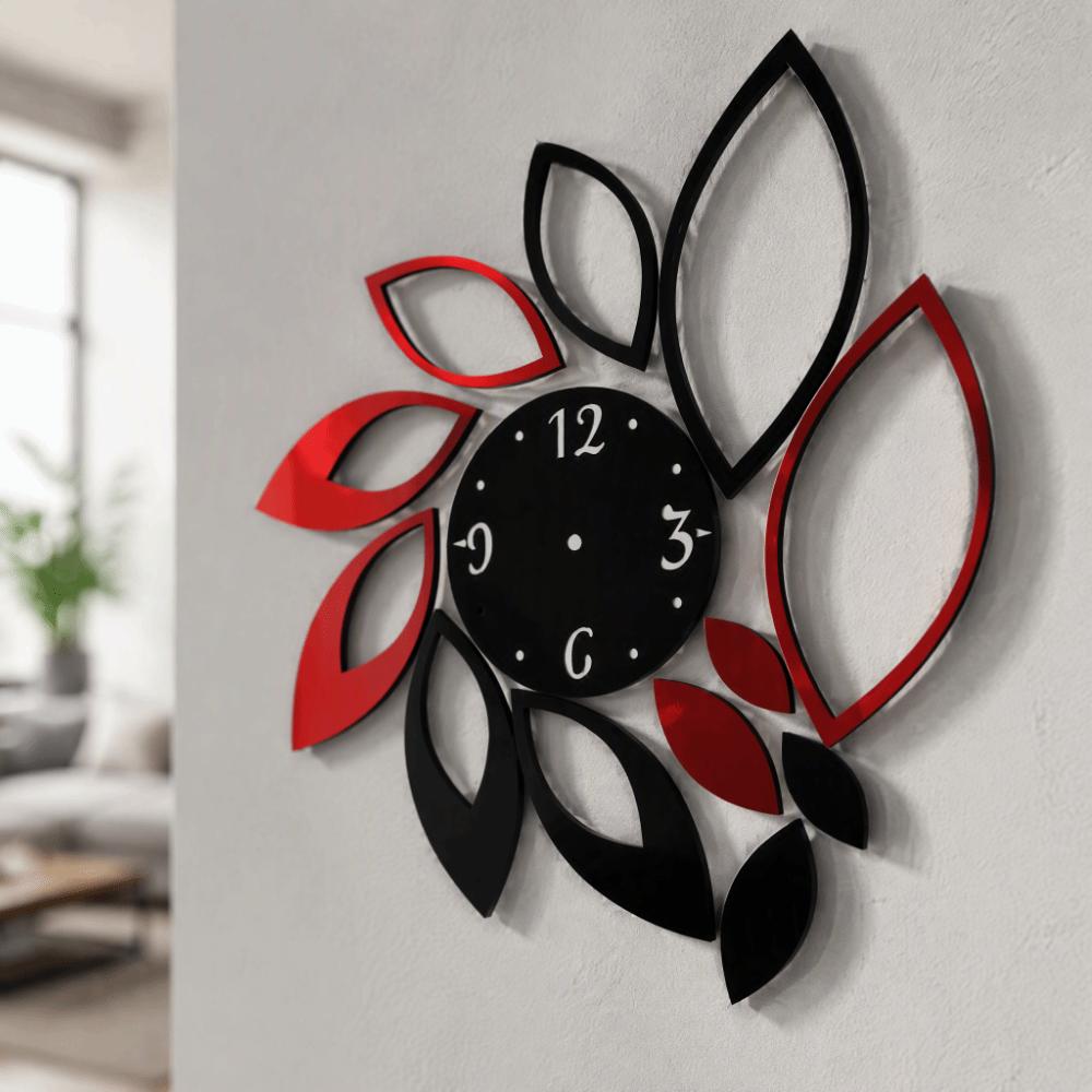 Removable Sticker Mirror Wall Clock Hollow Floral Design Self Adhesive Clock Decal Home Wall Art