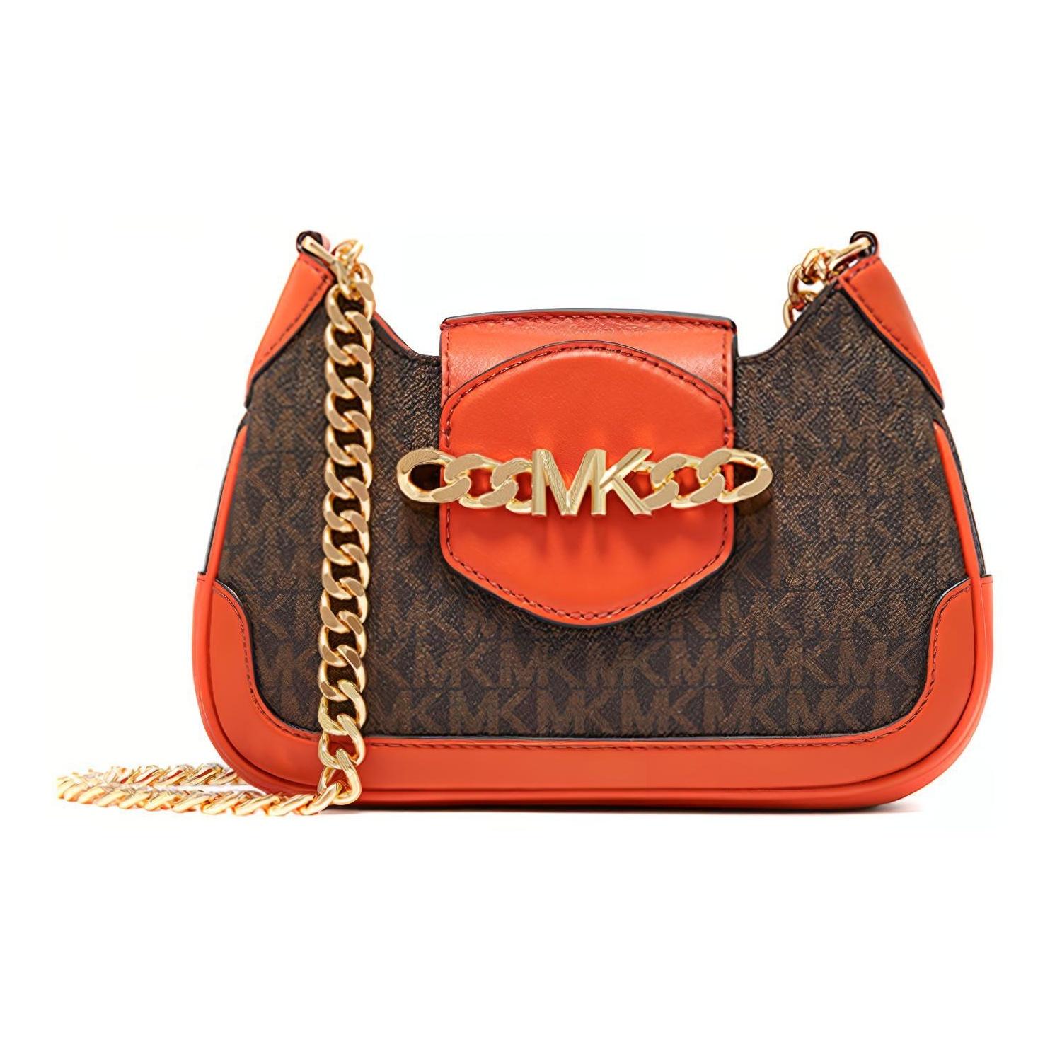 

Michael Kors Hally Vintage Monogram Chain Shoulder Bag Women Shoulder Bag Dark-Brown Orange 32F1G2HC0B-843 Basic Set (Bag+Dust Bag)
