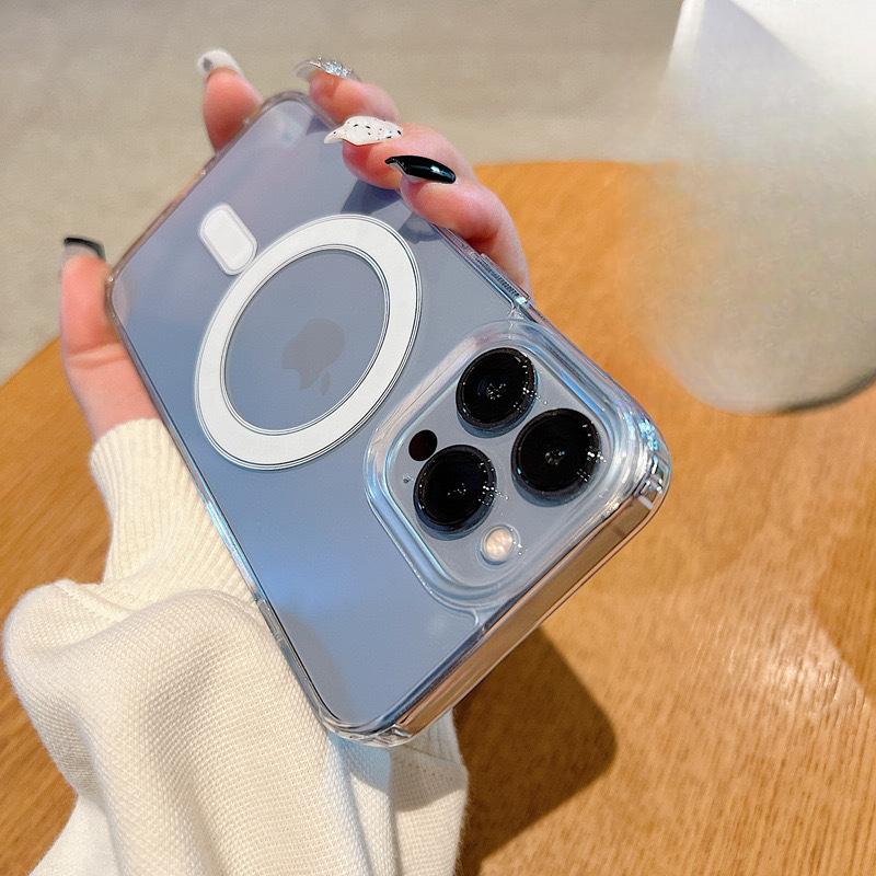 Applicable To IPhone16Pro Magnetic Suction Case 15 Transparent Mobile Phone Case Apple 14 Protective Case Magsafe Airbag Anti-fall