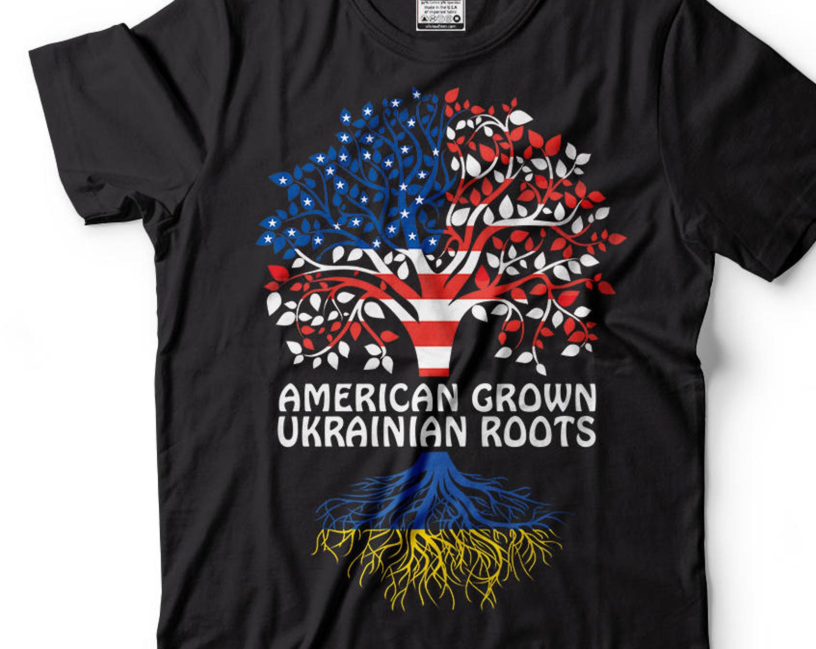 American Grown Ukrainian Roots T-Shirt Ukraine Patriotic Tee Shirt XL