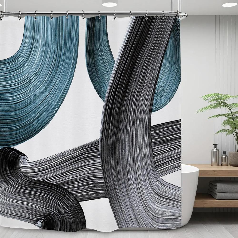Abstract Turquoise Blue Printed Shower Curtain Modern Minimalist Contemporary For Bathroom Decor