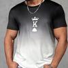 Summer Round Neck 3D Gradient Spade K Pattern Print Top Fashionable Casual Short Sleeved Men's T-shirts