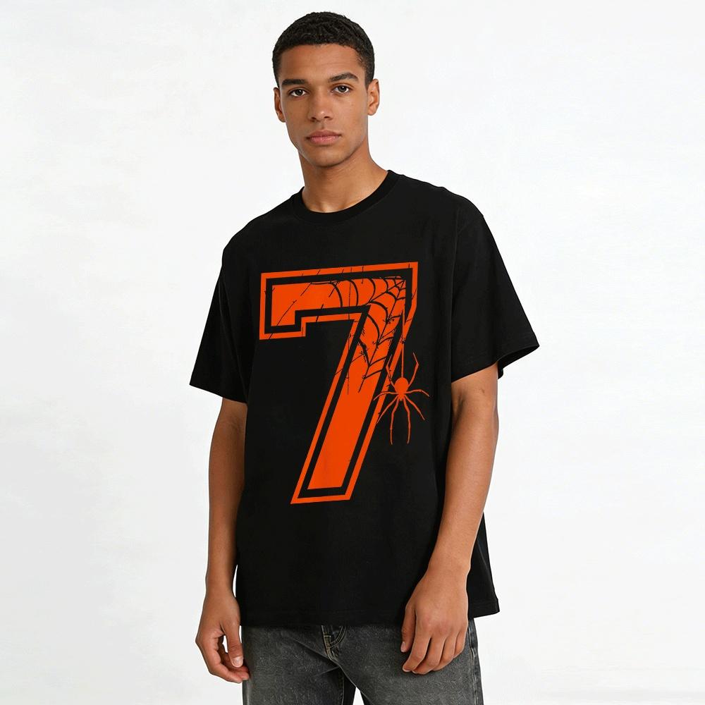 Halloween Spider Web Number 7 Print Casual Short Sleeve Top Pure cotton T-shirt