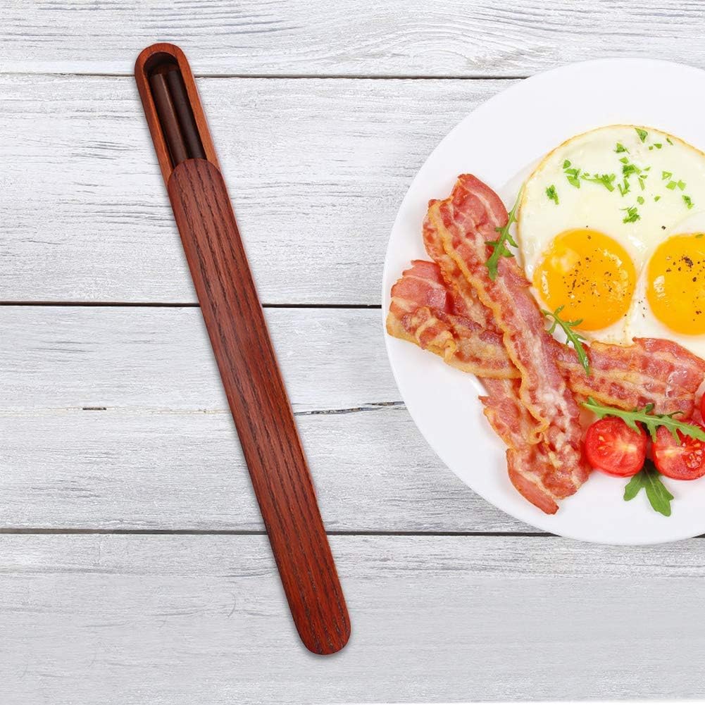 1Pair Portable Wooden Chopsticks,With Pull Type Chopsticks Box Case,Reble Hard Wooden Dinnerware for Outdoor Travel 25cm/9inch(Deep Color)