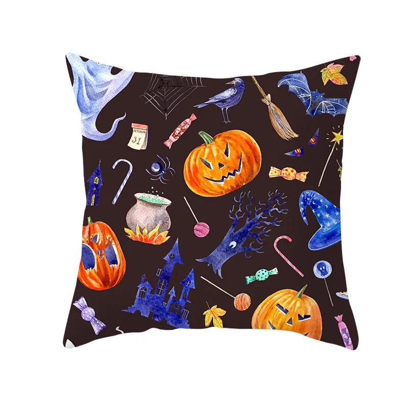 Halloween Style Decorative Cushion Cover Horror Pattern Polyester Pillowcase Pillow Cover For Sofa Home Room Festival Decor