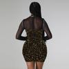 Hot Diamond Sequin Feather Skirt: European & American Long-Sleeved Party Dress