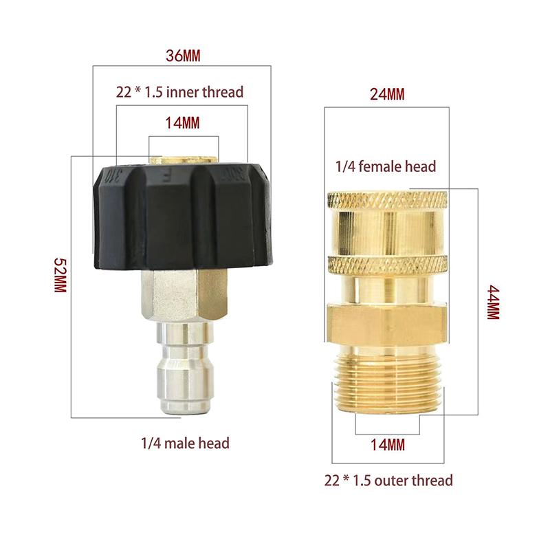 Pressure Washer Adapter Set Couplers Swivel M22-14mm/15mm To 1/4 Quick Hitch For High Pressure Wash Gun & Hose