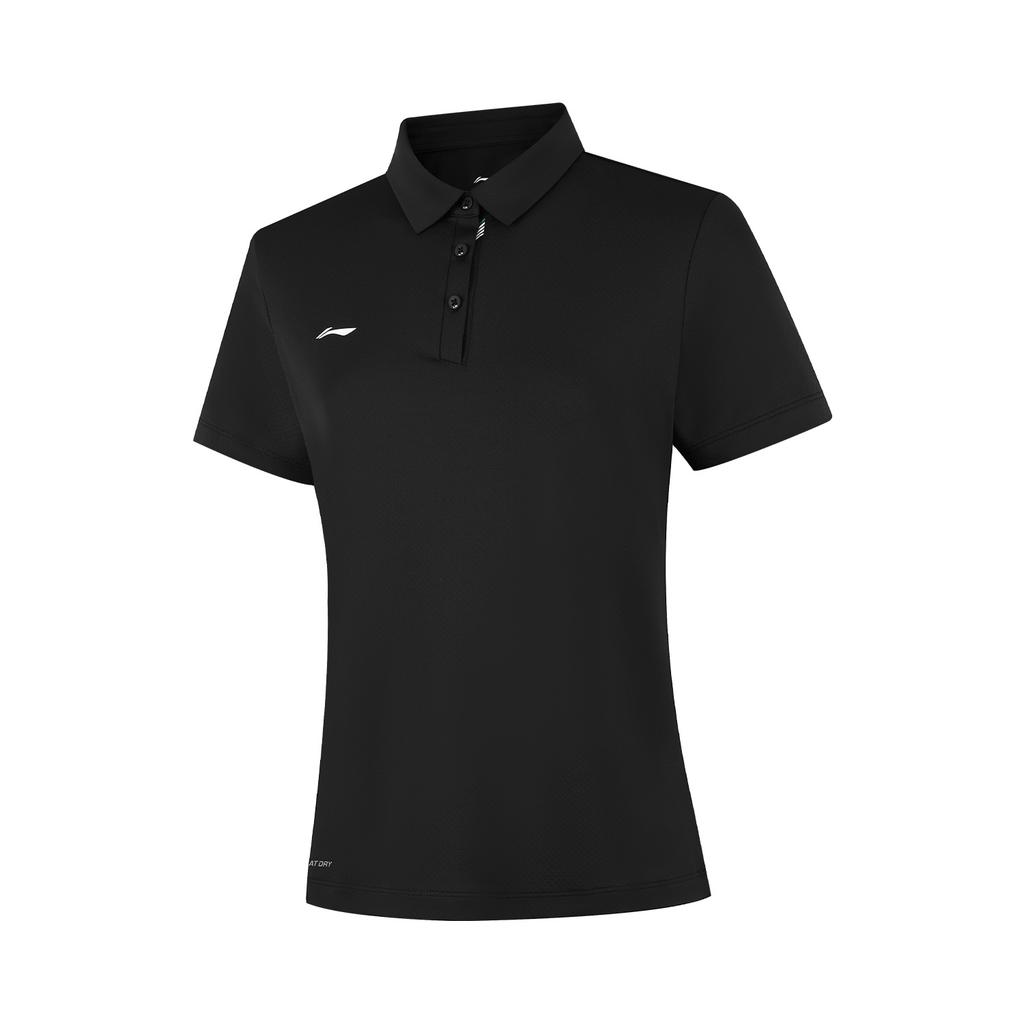 Li-Ning Solid Color Soft Comfortable Breathable Versatile Casual Short Sleeve Polo Shirt Women tops Black APLV136-2
