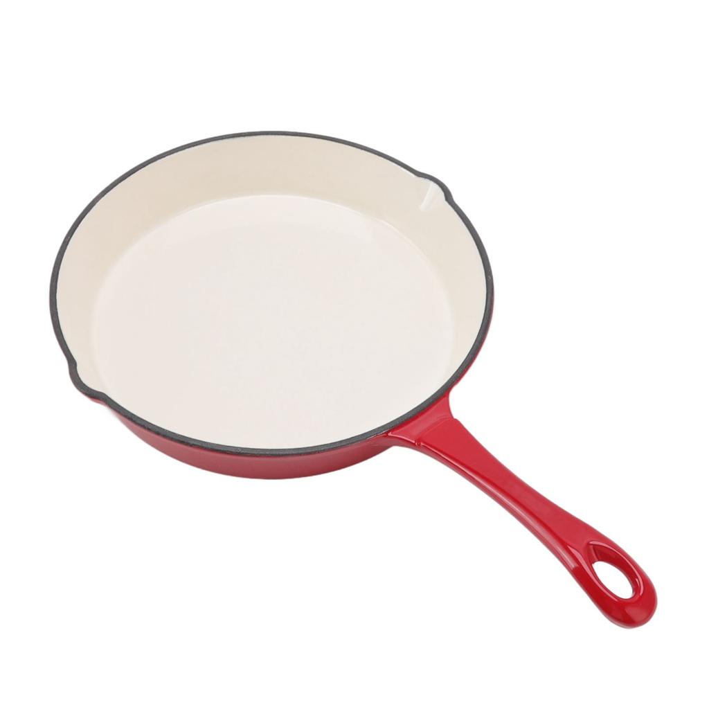 Emaillierte Gusseisenpfanne Einteiliger Langer Griff Rot 25cm Durchmesser Ergonomisches Design Küchenbratpfanne zum Kochen