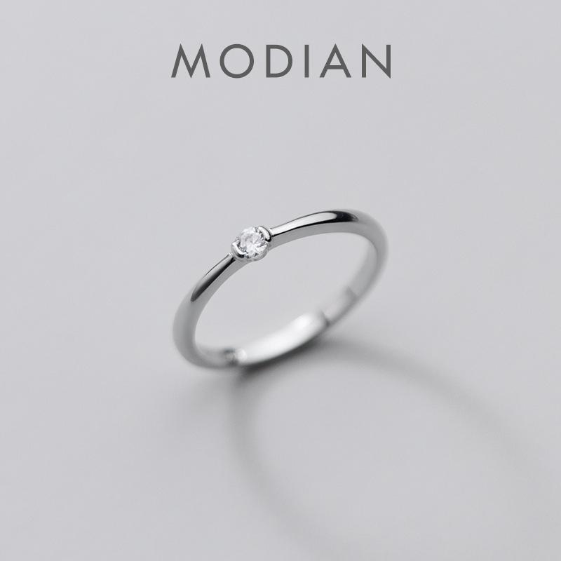 Modian Classic Tiny Shiny Zircon Stackable Slim Ring for Women Authentic 925 Silver Simple Ring Fine Jewelry New