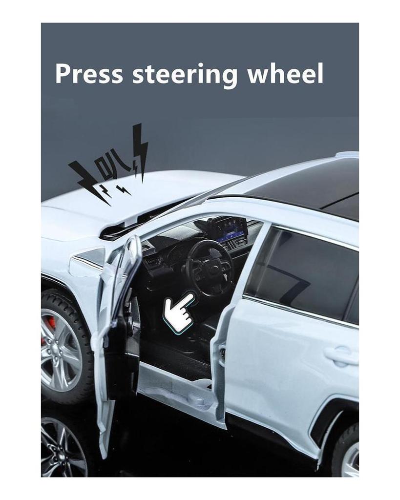 Model auta v měřítku 1/24 Toyota RAV 4 litý tlakový odlitek zpět s ovládáním klíče od auta Zvukové světlo Model Měřítko Auta Děti Kluci Hračky Dárky