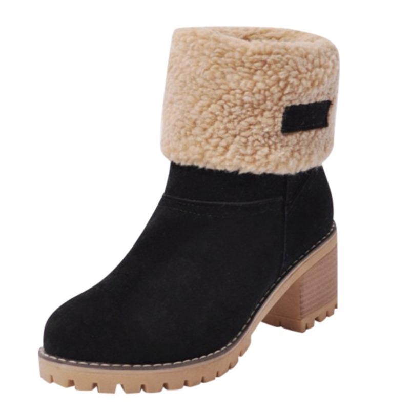 New Short Boots Women's Boots Medium Tube Thick Heel High Heel Fluffy Snow Boots Large Size Cotton Boots Women